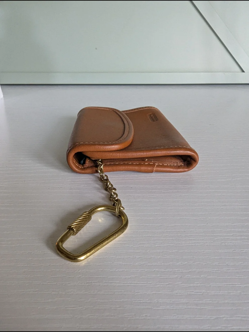 Coach Tan Leather Wallet with Gold Chain